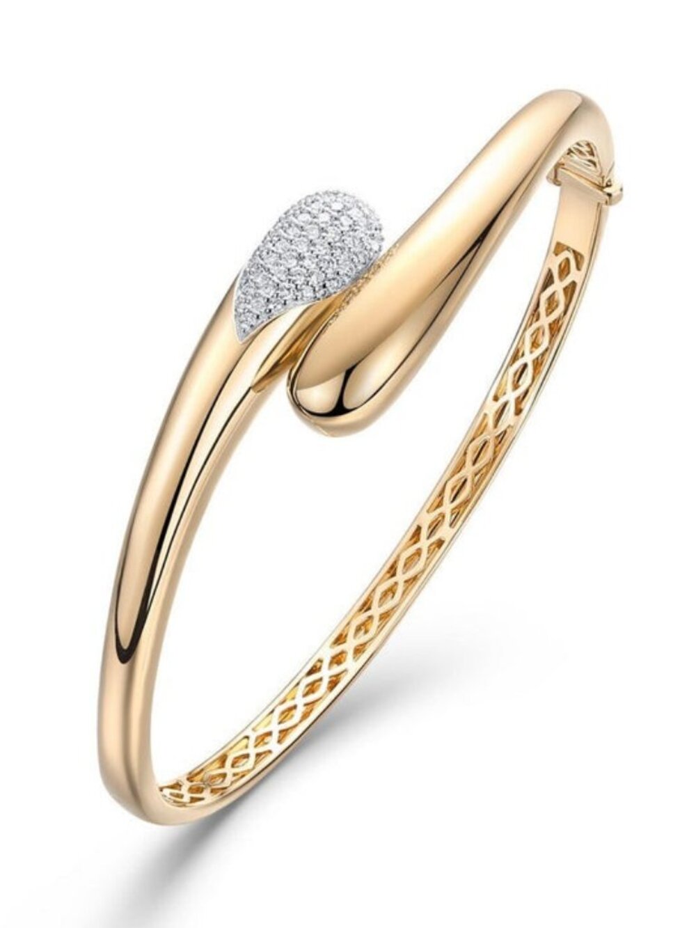 55 Halo Diamond 14K (or 18k upon request) Yellow Gold Bangle Bracelet